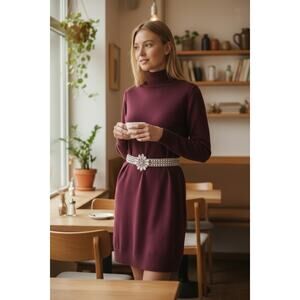 Quince Mongolian Cashmere Turtleneck Sweater Dress Burgundy Size Small